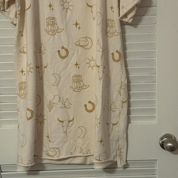 Umgee Western Pullover Raw Hem Terry Sweatshirt Tunic Dress TX Cowgirl Print 2xl - Picture 2 of 12